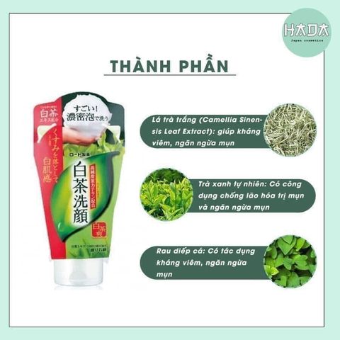 Sữa Rửa Mặt Trà Xanh ROHTO Shirochasou 120g - Dưỡng Sạch Da, Ngăn Ngừa Mụn, Giúp Da Tươi Sáng, Hương Trà Xanh Thư Giãn