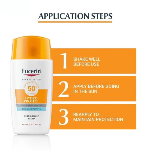 Kem Chống Nắng Eucerin Hydro Protect Ultra Light 50mL SPF50+ - Bảo Vệ Da Chống Tia UVA/UVB, Nhẹ Nhàng Cho Da Nhạy Cảm