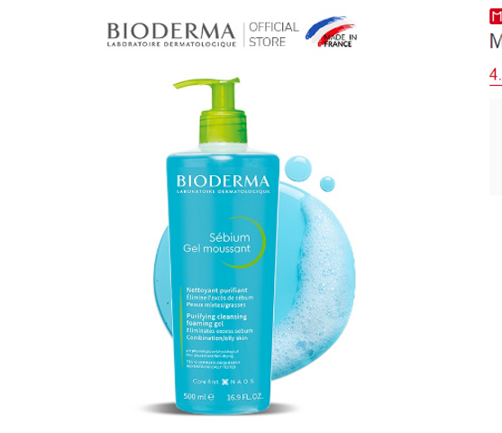 Gel Rửa Mặt Tạo Bọt Bioderma Sebium Gel Moussant 500ml - Giải Pháp Chăm Sóc Da Nhờn & Da Mụn, Không Chứa Xà Phòng