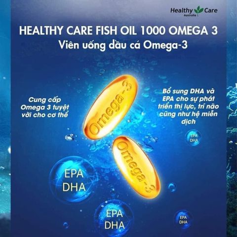 Viên Dầu Cá Fish Oil 1000mg Omega-3 - Healthy Care Hỗ Trợ Tim Mạch, Mắt và Da Khỏe Mạnh từ Úc