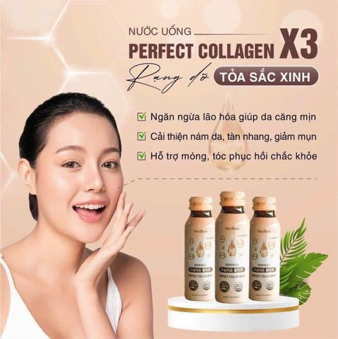 Nước Uống Collagen X3 3000mg Perfect Collagen X3 - Hỗ Trợ Đẹp Da, Căng Mịn, 10 Chai 75ml Từ Hàn Quốc