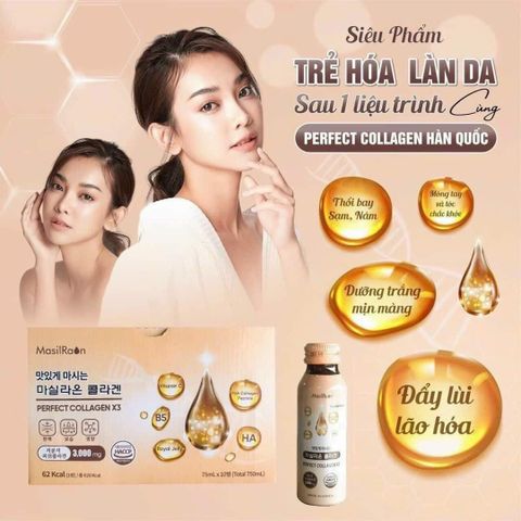 Nước Uống Collagen X3 3000mg Perfect Collagen X3 - Hỗ Trợ Đẹp Da, Căng Mịn, 10 Chai 75ml Từ Hàn Quốc