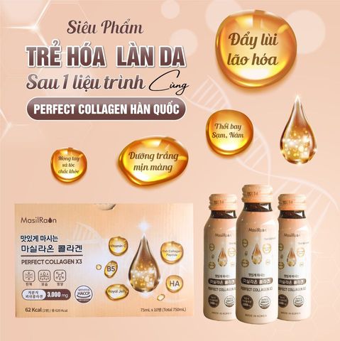 Nước Uống Collagen X3 3000mg Perfect Collagen X3 - Hỗ Trợ Đẹp Da, Căng Mịn, 10 Chai 75ml Từ Hàn Quốc