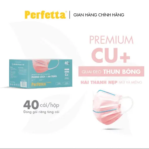 Khẩu trang y tế 3 lớp Perfetta Premium phủ Nano đồng (40 cái/hộp)