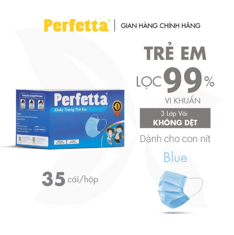 Khẩu trang y tế 3 lớp Perfetta Trẻ Em Trắng/Xanh (35 Cái/Hộp)