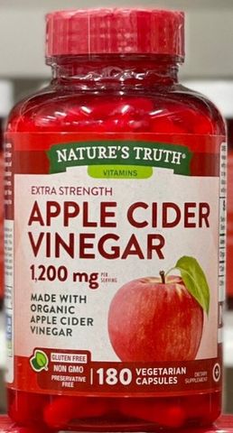 Viên Uống Giấm Táo Giảm Cân Hữu Cơ Nature's Truth Apple Cider Vinegar 1200 mg - 180 Viên Bổ Sung Chất Xơ và Enzyme Tự Nhiên