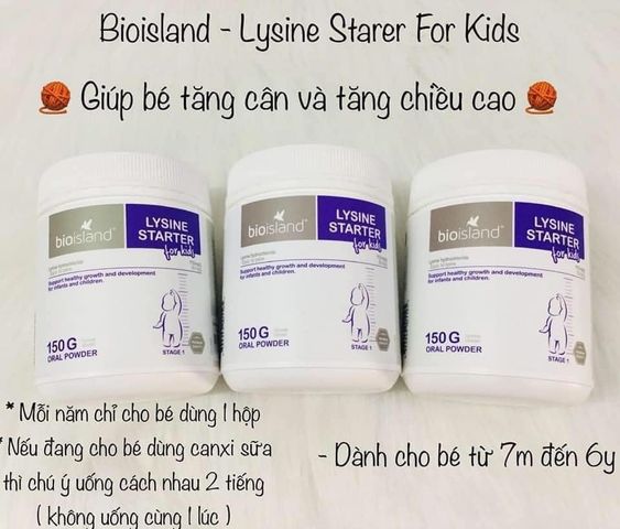 Bioisland Lysine Starter bột tăng chiều cao Úc cho bé lọ 150g
