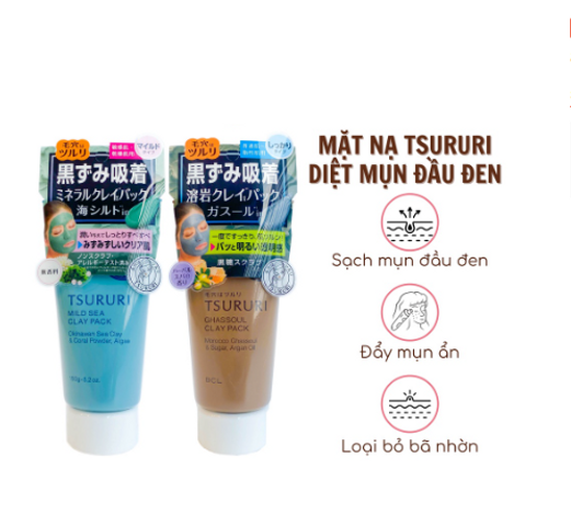 Mặt Nạ Đất Sét BCL Tsururi 150g - Giảm Mụn Đầu Đen, Mụn Cám, Se Khít Lỗ Chân Lông, Dưỡng Ẩm Từ Thiên Nhiên