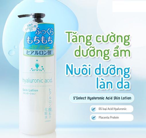 Nước Dưỡng Da Cấp Ẩm S Select Hyaluronic Acid 500ml - Dưỡng Ẩm Chuyên Sâu, Làm Sáng Da, Chống Lão Hóa, Phục Hồi Da Khô, Thiết Kế Nhật Bản