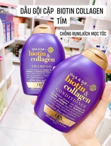 Dầu gội và xả OGX Biotin & Collagen 385ml - Chăm sóc tóc dày và chắc khỏe, ngăn rụng tóc siêu hiệu quả