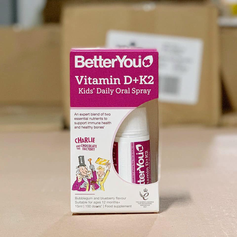 Vitamin D3K2 (MK7) dạng xịt cho bé từ 1 tuổi - Better You, bổ sung vitamin D và K, hỗ trợ phát triển chiều cao và tăng cường miễn dịch.