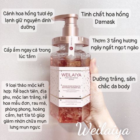 Sữa Tắm Trắng Da Cánh Hoa Hồng Weilaiya 450ml - Dưỡng Ẩm Sâu, Hương Thơm Quyến Rũ Giống Elie Saab Le Parfum Rose Couture