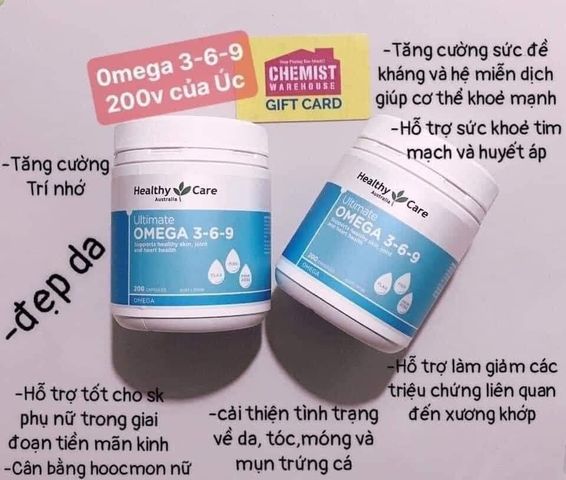 Viên Uống Omega 3-6-9 Úc 200 Viên - Healthy Care Hỗ Trợ Sức Khỏe Tim Mạch, Làm Đẹp Da, Cải Thiện Trí Nhớ