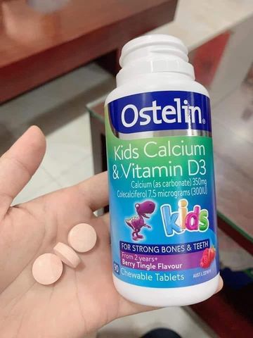 Kẹo Canxi D3 Khủng Long Vị Dâu Ngon Miệng - Ostelin, Bổ Sung Canxi và Vitamin D3 cho Trẻ Em 2-13 Tuổi, 90 Viên Nhai từ Úc