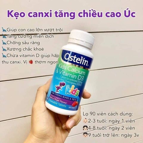 Kẹo Canxi D3 Khủng Long Vị Dâu Ngon Miệng - Ostelin, Bổ Sung Canxi và Vitamin D3 cho Trẻ Em 2-13 Tuổi, 90 Viên Nhai từ Úc