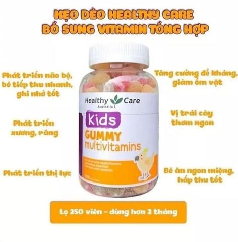 Kẹo Dẻo Multivitamin Healthy Care cho Trẻ Em - Tăng Cường Đề Kháng, Ngon Miệng, Hương Vị Trái Cây, 250 Viên Úc