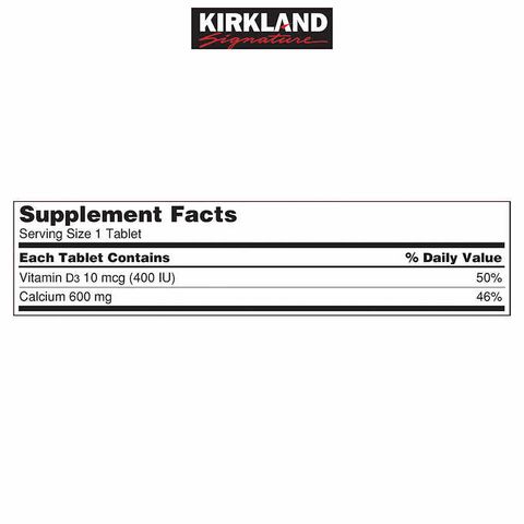Viên uống Canxi Kirkland Calcium 600mg + D3 Hỗ trợ xương và răng khỏe mạnh - Hộp 500 viên bổ sung vitamin D3 chính hãng Mỹ