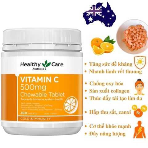 Viên ngậm Vitamin C 500mg Úc lọ 500 viên - Healthy Care