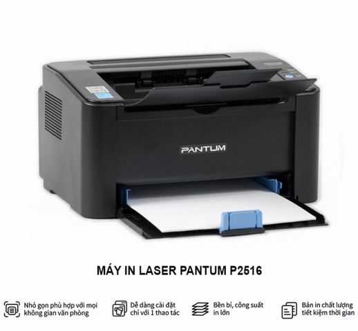 Máy in laser đen trắng PANTUM P2516 - In A4 1 mặt, tốc độ 22 trang/phút, thiết kế nhỏ gọn, kết nối USB 2.0, chất lượng in 600x600 dpi