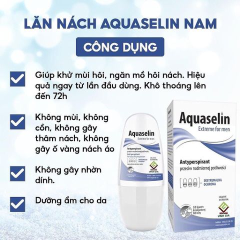 Lăn Khử Mùi Aquaselin Châu Âu 50ml - Hiệu Quả Ngăn Mồ Hôi 72 Giờ Dùng Cho Nam Nữ, Sản Phẩm Từ Ba Lan