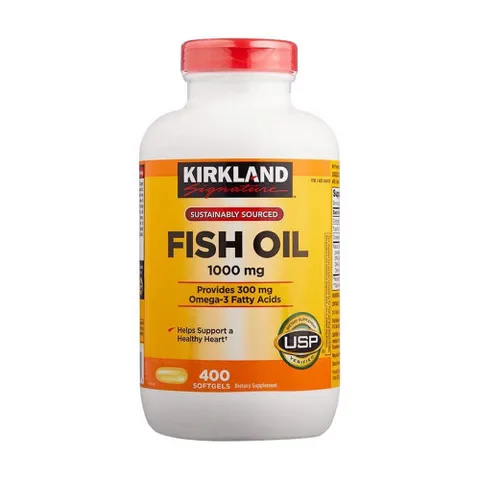 Dầu cá Kirkland Fish Oil 1000mg của Mỹ hộp 400 viên, Nắp đỏ