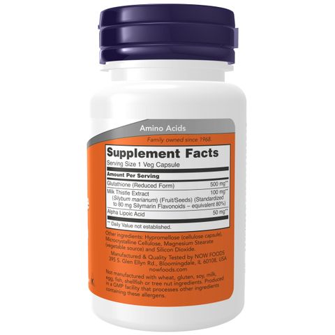 Viên uống Glutathione 500mg Nowfoods - Hỗ trợ trắng da, chống oxy hóa, tăng đề kháng - 30 viên nang cứng Mỹ