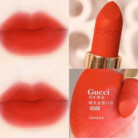 Son Lì Gucci Rouge À Lèvres Voile Mat Màu 500 Odalie Red – Đỏ Cam
