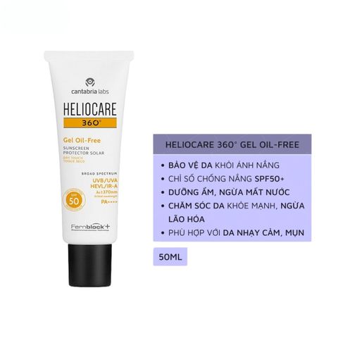 Kem Chống Nắng Heliocare 360 Gel Oil Free SPF50+ 50ml - Bảo Vệ Da Nhờn Mụn, Dạng Gel Thấm Nhanh, Chống Oxy Hóa Tối Ưu