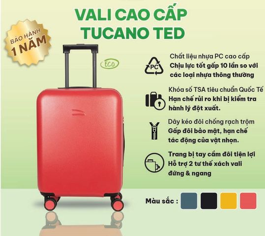 Vali du lịch cao cấp Tucano ted 40 lít thương hiệu Italy