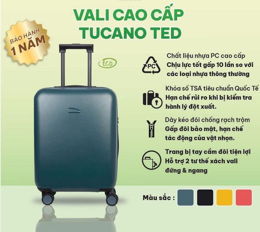Vali du lịch cao cấp Tucano ted 40 lít thương hiệu Italy