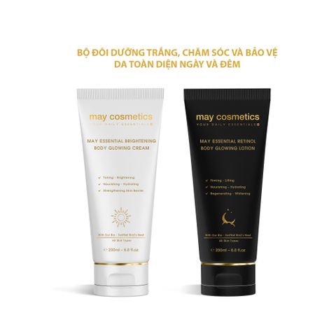 Combo Kem Dưỡng Trắng Sáng Da May Essential 200ml - Cream & Lotion Chăm Sóc Da Toàn Diện, Bảo Vệ 24h