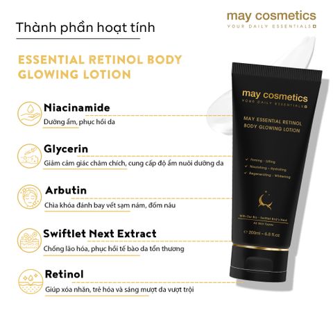 Sữa Dưỡng Da Trắng Sáng May Essential Retinol Glowing Lotion - Dưỡng Ẩm, Ngừa Lão Hóa, Phục Hồi Da Khỏe Mạnh