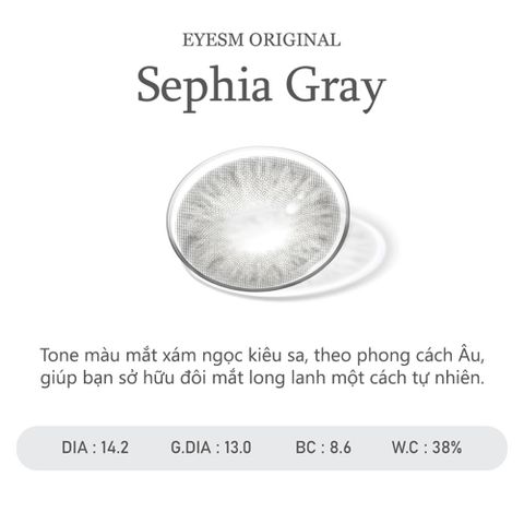 Kính Áp Tròng Eyesm Sephia Gray - Lens Xám Kiêu Sa Hàn Quốc - Phù Hợp Độ Cận 0-8 Độ, Chống UV, Bảo Vệ Mắt