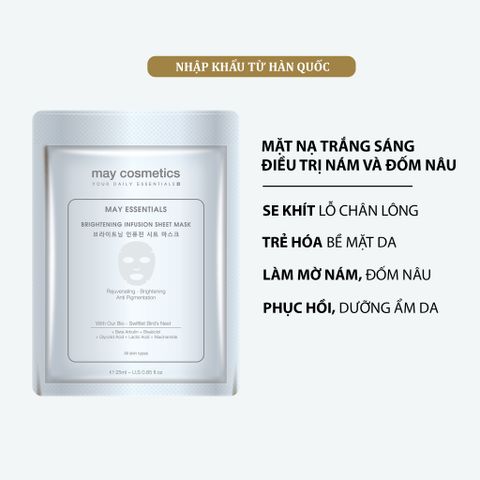 Mặt Nạ Trắng Da May Essentials Brightening Infusion Sheet Mask - Giải Pháp Làm Sáng Da, Giảm Thâm Nám Cho Mọi Loại Da