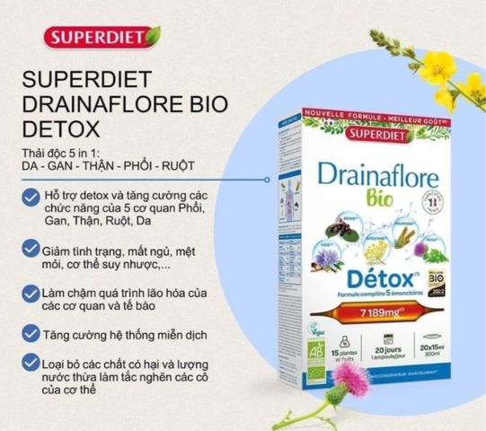 Giải Độc Nội Tạng 5in1 Cao Cấp Détox Drainaflore Bio 20 Ống, Pháp