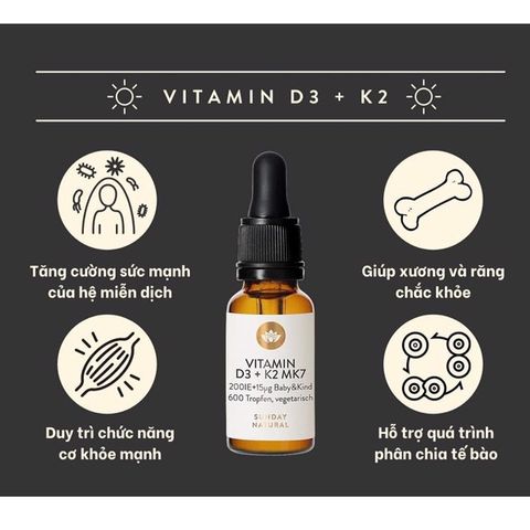 Vitamin D3 K2 MK7 Sunday Natural của Đức hỗ trợ tăng chiều cao cho bé