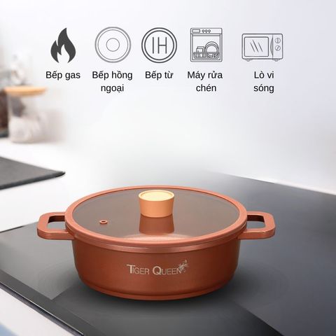 Nồi Lẩu Ceramic từ tính Tiger Queen 24cm CWCB-24CL - Chống dính, Dung tích 3.2L, Thiết kế sang trọng, Sử dụng trên Bếp từ, Gas, Hồng ngoại