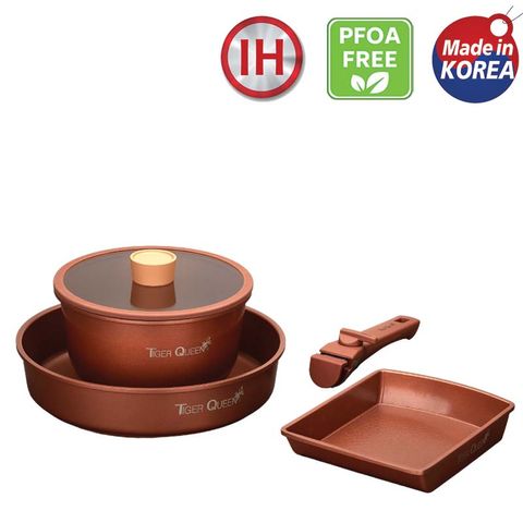 Bộ Nồi Ceramic Cao Cấp Tiger Queen DCWCB-SET 5 Món - Nồi Chống Dính, Chịu Nhiệt, Tay Cầm Rời, Dùng Cho Bếp Từ, Gas, Hồng Ngoại