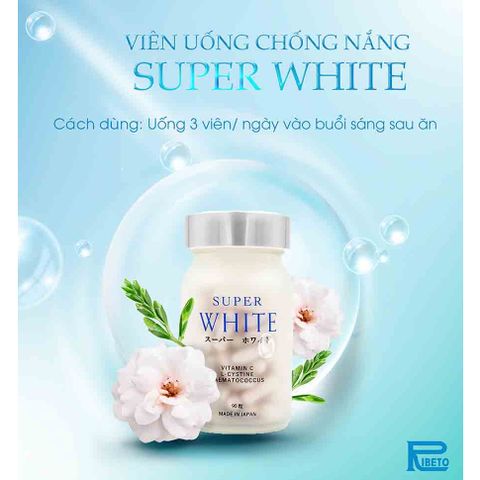 Viên Uống Super White Ribeto – Dưỡng Trắng Da, Giảm Thâm Nám, Chống Nắng Từ Chiết Xuất Tự Nhiên, Nguồn Gốc Nhật Bản