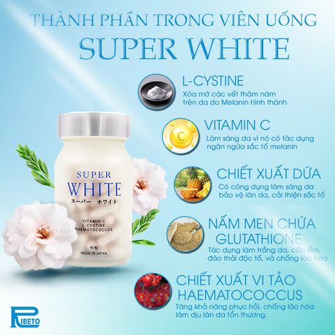 Viên Uống Super White Ribeto – Dưỡng Trắng Da, Giảm Thâm Nám, Chống Nắng Từ Chiết Xuất Tự Nhiên, Nguồn Gốc Nhật Bản