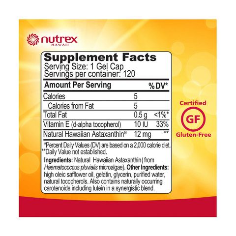 Viên uống BioAstin Hawaiian Astaxanthin 120v - Hỗ trợ sức khỏe miễn dịch & mắt, Vitamin chống oxy hóa cao cấp từ Mỹ
