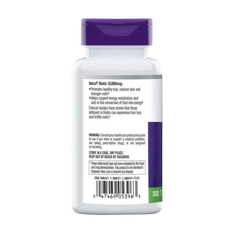Viên uống mọc tóc Natrol Biotin 10.000mcg của Mỹ