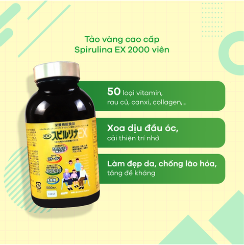 Tảo Xoắn Vàng Spirulina EX Family Nhật Bản - Viên Uống Bổ Sung Dinh Dưỡng, Tăng Cường Sức Khỏe, Làm Đẹp Da, Dinh Dưỡng Thiết Yếu 50 Loại
