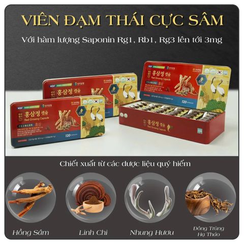 Viên Đạm Hồng Sâm Nhung Hươu Linh Chi HANMI KGF 120 Viên - Tăng cường sức đề kháng, cải thiện trí nhớ và hỗ trợ tiêu hóa