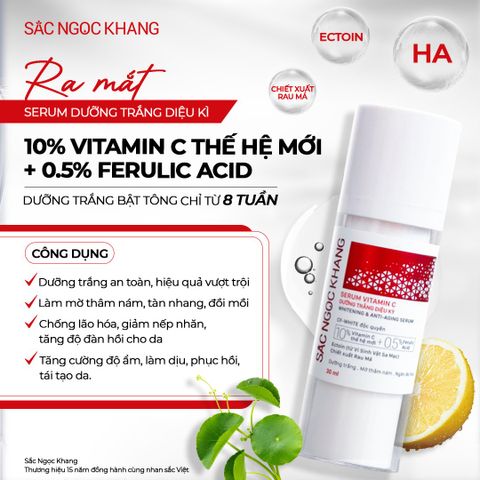 Serum Dưỡng Trắng Da Sắc Ngọc Khang - Chất lượng Vitamin C Mới, Làm Sáng Da, Chống Oxy Hóa, Hỗ Trợ Da Mịn Màng, Phù Hợp Mọi Loại Da