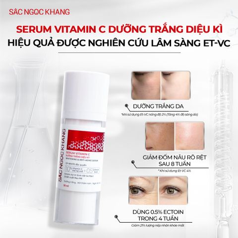 Serum Dưỡng Trắng Da Sắc Ngọc Khang - Chất lượng Vitamin C Mới, Làm Sáng Da, Chống Oxy Hóa, Hỗ Trợ Da Mịn Màng, Phù Hợp Mọi Loại Da