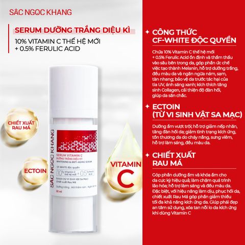 Serum Dưỡng Trắng Da Sắc Ngọc Khang - Chất lượng Vitamin C Mới, Làm Sáng Da, Chống Oxy Hóa, Hỗ Trợ Da Mịn Màng, Phù Hợp Mọi Loại Da