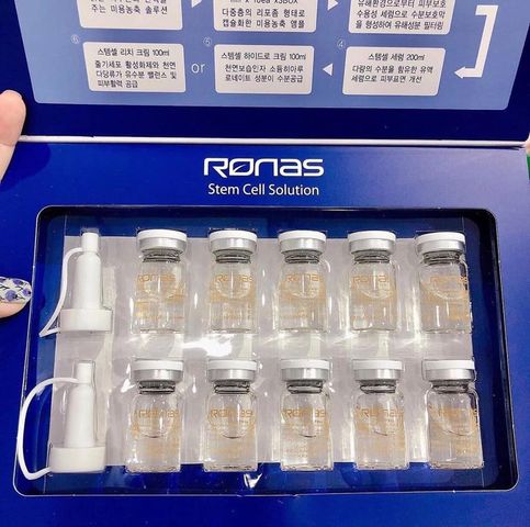 Serum Tế Bào Gốc Ronas Stem Cell Solution Hàn Quốc - Tái Tạo Da, Dưỡng Ẩm, Phục Hồi Làn Da Mịn Màng - Hộp 10 Lọ x 5ml