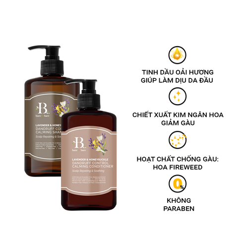 Bộ Dầu gội + Dầu xả Bare for Bare Sạch Gàu 300ml x2 - Dưỡng tóc chắc khỏe, làm dịu da đầu, hương Oải hương & Kim ngân thiên nhiên
