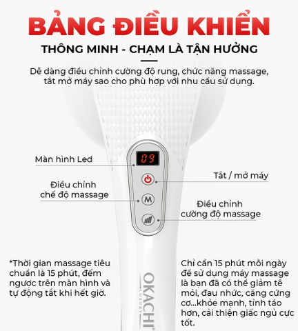 Máy Massage Cầm Tay OKACHI JP-530E - Thiết Kế Tiện Lợi, 5 Chế Độ Massage, Pin Sạc Linh Hoạt, Công Nghệ Nhật Bản, Thư Giãn Tối Đa Tại Nhà